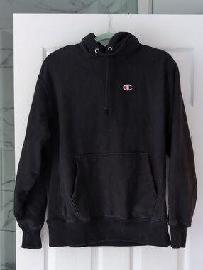 Champion Black Hoodie with Small Red & White C Logo